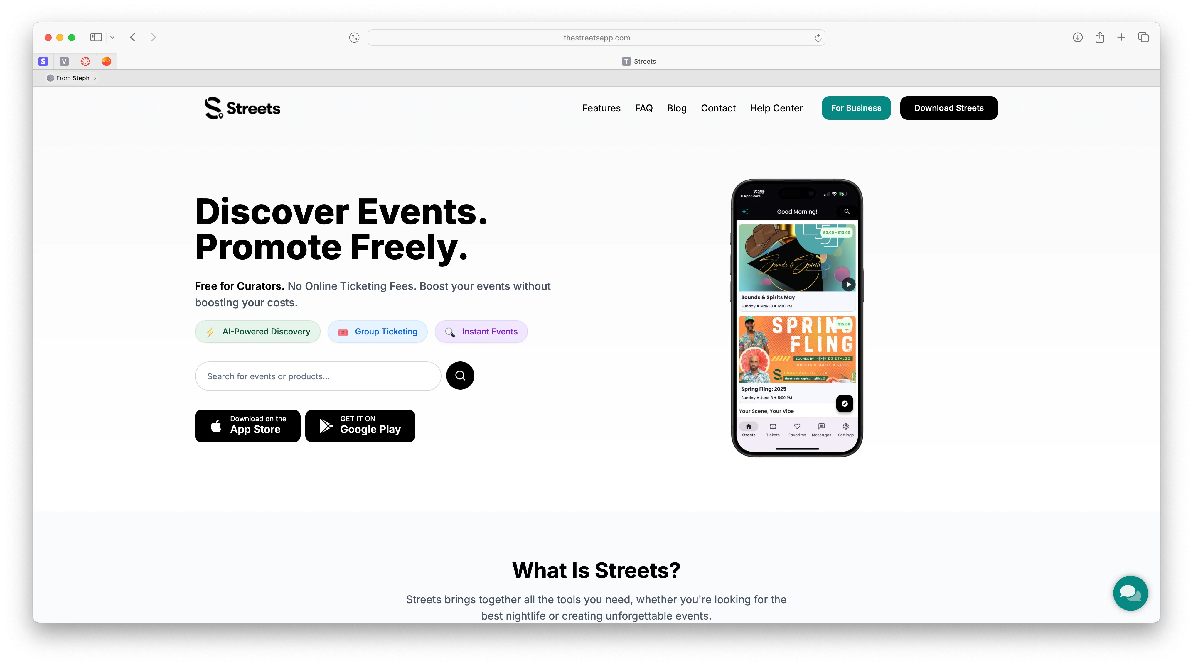 Streets App Main Site Hero
